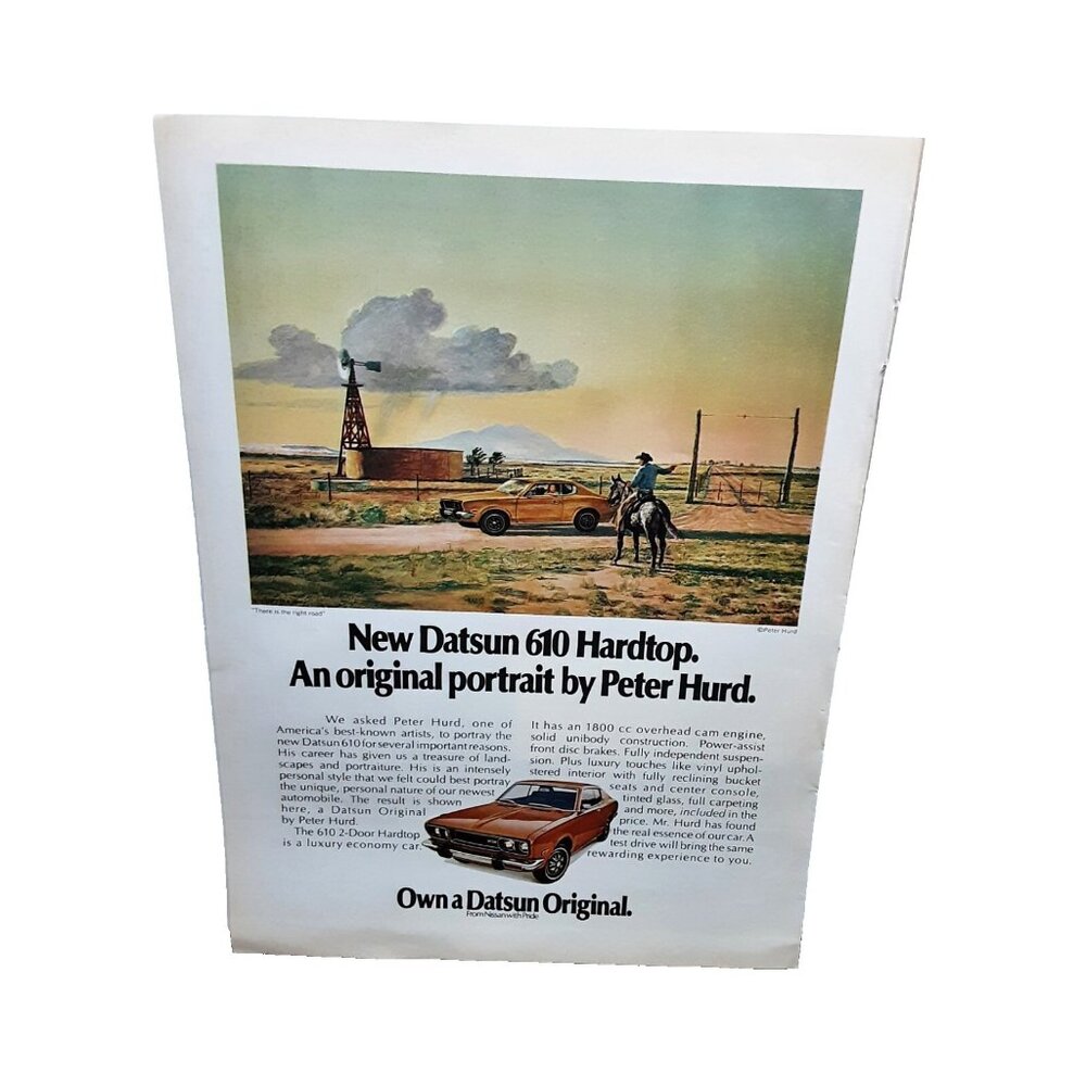 1973 Datsun 610 Car Peter Hurd Portrait Print Ad Limo vintage 70s
